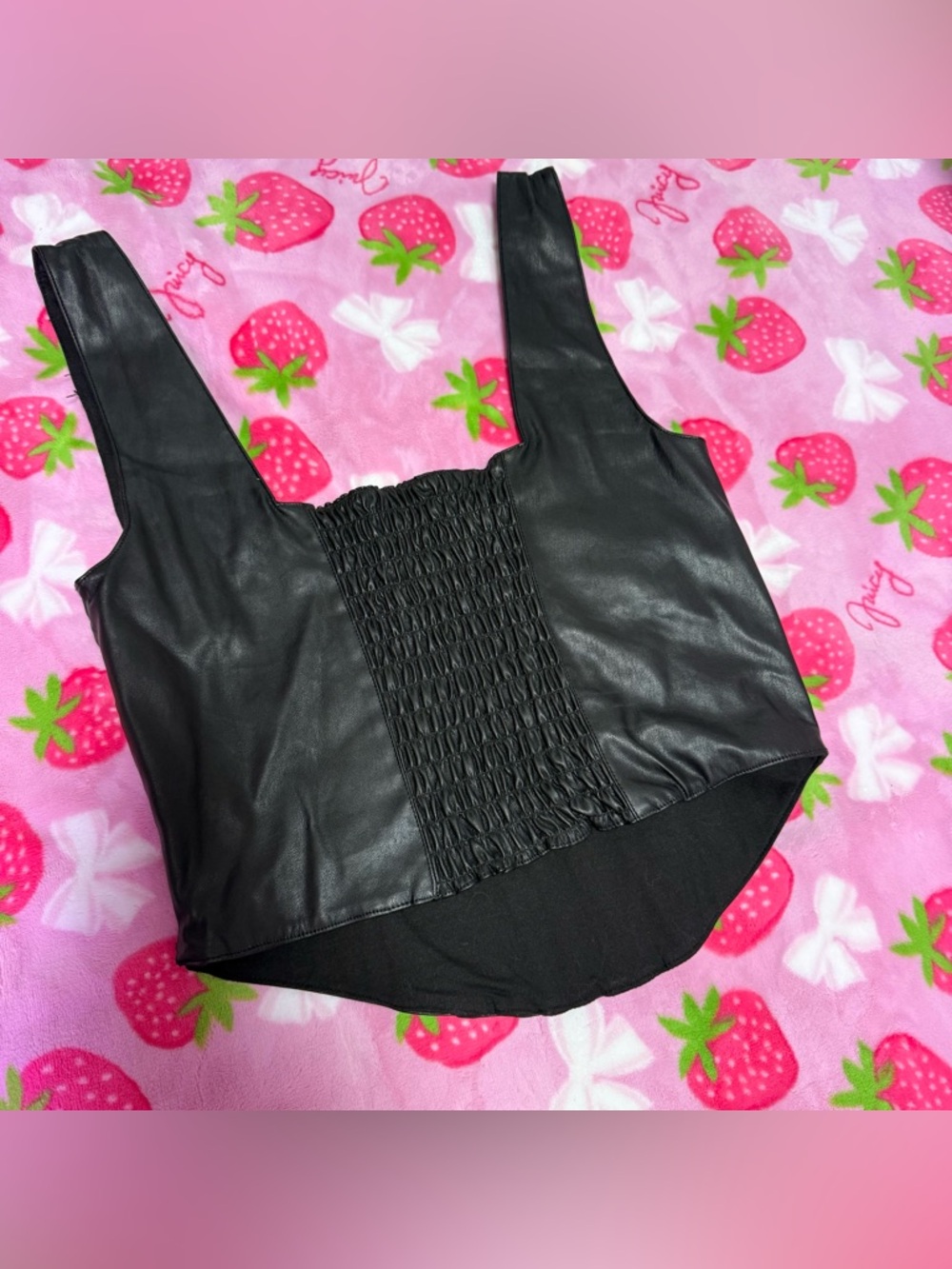**7 For All Mankind Faux Leather Corset Tank Top Black Square Neck Size M** - Picture 3 of 6